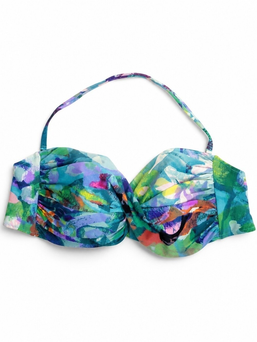 Gottex Turquoise Multi Floral Bandeau Bikini Top